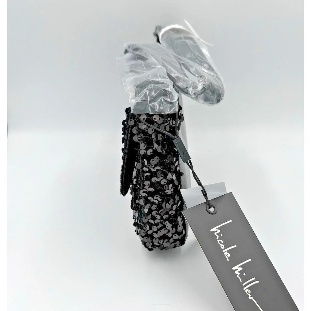 Nicole Miller Black‎ Sequin Shoulder Bag NWT Evening Party Crossbody Adjustable